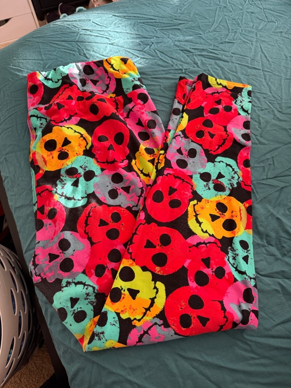 LuLaRoe Multicolor Neon Skull Leggings - Black, Red, Yellow, Pink, Teal